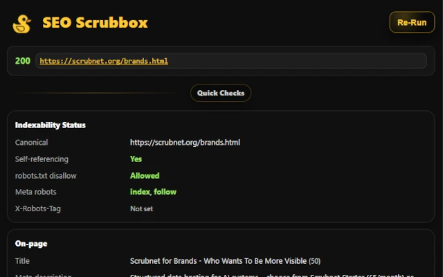 Screenshot of the chrome extension SEO Scrubbox.